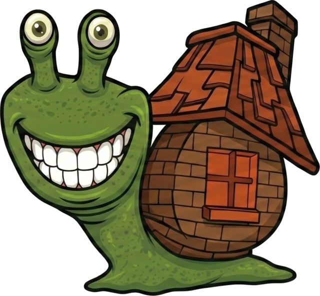Martin's Moving snail mascot carrying a brick house on its shell